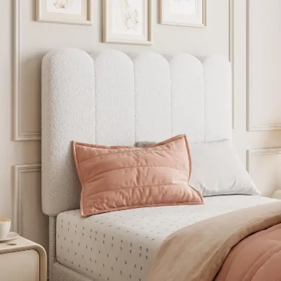 Twin Bed Frame with Under-Bed Drawer Storage &ndash; Velvet/Boucle Upholstered Wave Headboard for Girls, Wood Slat Support (No Box Spring), White/Pink image {5}