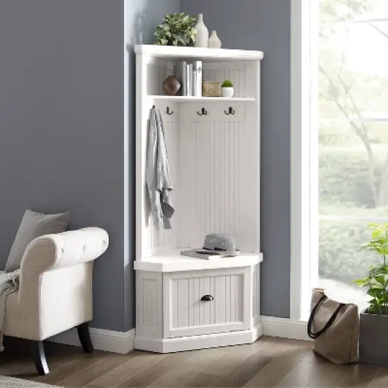 Seaside Corner Hall Tree Distressed White - Crosley image {4}
