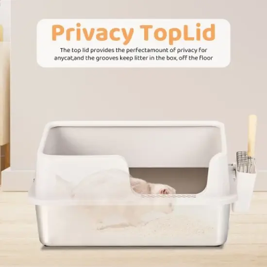 SEVOBAL Enclosed Stainless Steel Cat Extra Large Litter Box with Lid for Big Cats Metal Litter Pan Tray with High Wall Sides, Silver, 65"*45"*27" image {1}