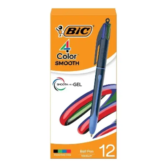 BIC 4-Color Smooth Retractable Ballpoint Pen Medium Point Assorted Ink 12/Pack (MMS11-AST) image {7}
