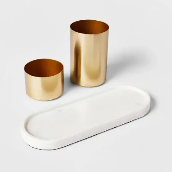 Modular Desk Org Marble Tray and Metal Cups Set - Threshold&trade; image {2}