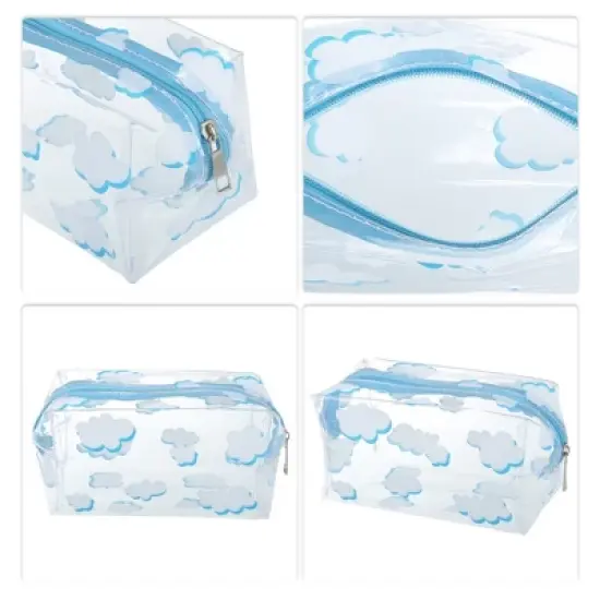Unique Bargains Portable PVC Clear Makeup Bag Cloud Blue White 1 Pc image {2}