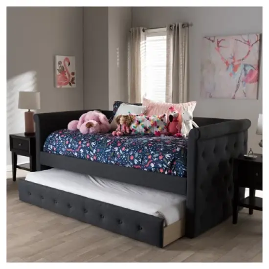 Twin Alena Modern And Contemporary Fabric Daybed with Trundle - Baxton Studio image {4}