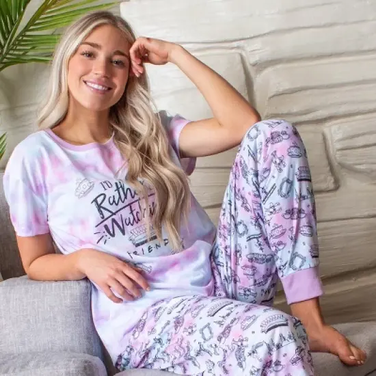 Friends TV Show Logo Womens' Rather Be Watching Sleep Jogger Pajama Set Multicolored image {5}