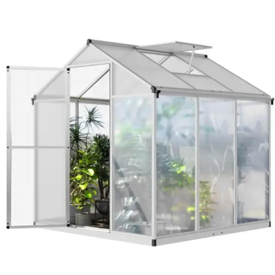 6.25 x 6 Ft Greenhouse for Outdoors, Aluminum Alloy & Polycarbonate Green House with Windows Vent, for Patio, Backyard, Garden,Silver image {1}