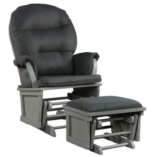 Costway Baby Nursery Relax  Rocker Rocking Chair Glider &Ottoman Set w/Cushion Light Grey\ Beige\Dark Grey image {11}