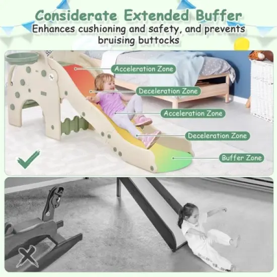 Costway 3-in-1 Toddler Slide with Buffer Zone Basketball Hoop & Ball Elephant Design image {5}