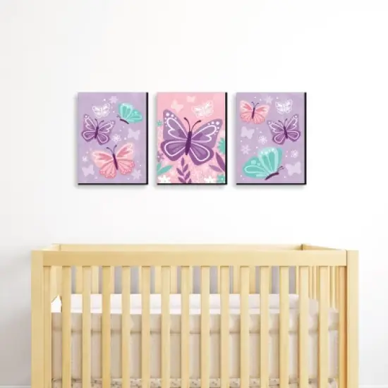 Big Dot of Happiness Beautiful Butterfly - Floral Nursery Wall Art and Kids Room Decor - 7.5 x 10 inches - Set of 3 Prints image {1}