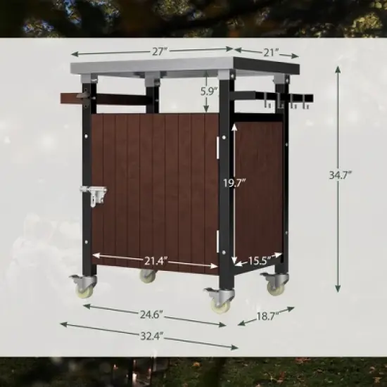 MOEPISY Outdoor Grill Cart with Stainless Steel Tabletop, Storage, Patio Kitchen Island with Wheels, Hooks, and Spice Rack image {1}