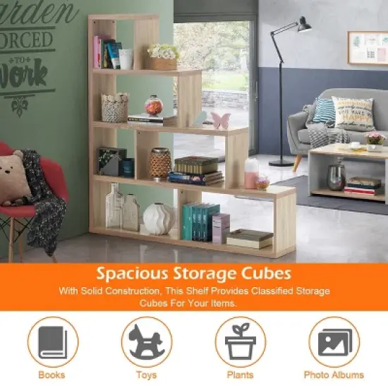 Tangkula 4-Layer Corner Storage Rack Freestanding Display Bookshelf Burlywood/White image {5}