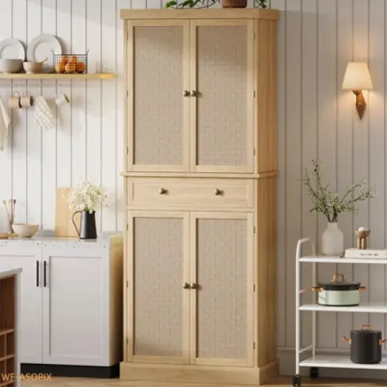 72" Farmhouse Kitchen Pantry Cabinet with 4 Doors, Adjustable Shelves & Drawer image {9}