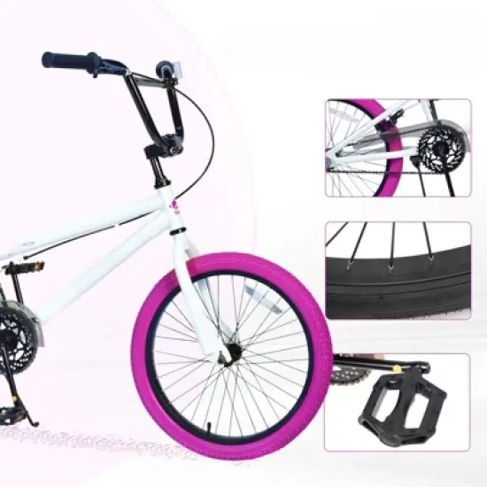 DSVIMOY Freestyle Kids Bike, 20 Inch Single Speed Children's Bicycle for Boys Girls Age 7+ Years, White&Red, 55.12"*25.2"*37" image {3}