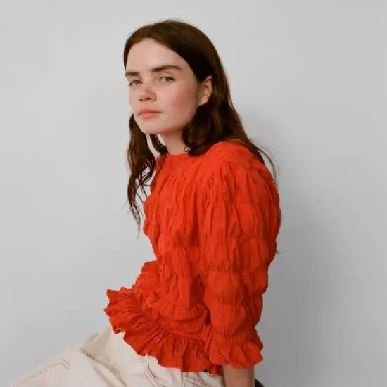 Women's Elbow Sleeve Ruffle Textured Top - Future Collective&trade; with Reese Blutstein image {3}