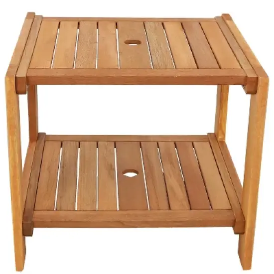 Sunnydaze Outdoor Meranti Wood with Teak Oil Finish Wooden Patio Accent Side Table with Lower Shelf - 20" - Brown image {8}