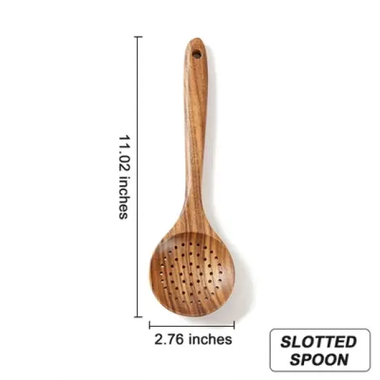 SUGIFT 9pc Non-Toxic Kitchen Utensils Set Natural Teak Wooden Cooking Utensils Set image {6}
