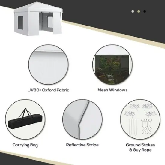 Resenkos Backyard Garden Canopy, Camping Canopy Screen Tent,9.7' x 9.7' Pop Up Canopy with Sidewalls, 2 Mesh Windows and Carry Bag, White image {6}