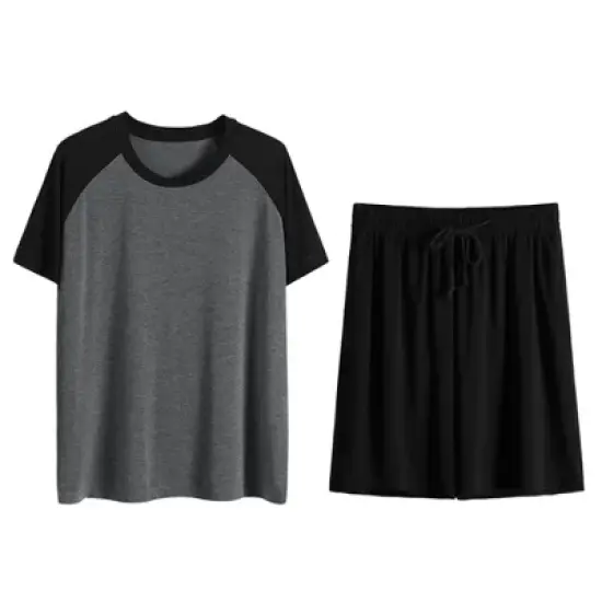 Lars Amadeus Mens Summer Solid Raglan Short Sleeve Shirt and Shorts Lounge Pajama Set image {6}