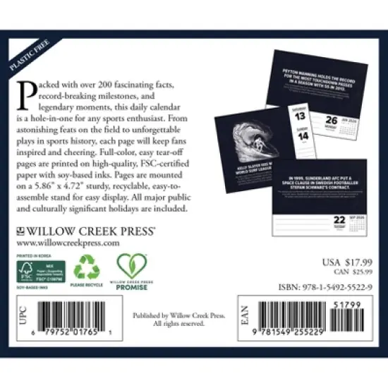 Willow Creek Press 2026 Super Sports Stats and Facts Box Calendar image {1}