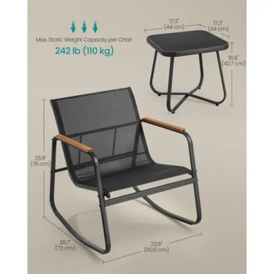 3-Piece Outdoor Patio Set with 2 Rocking Chairs & Table, Steel Frame, Breathable Synthetic Fabric, Garden & Backyard image {5}