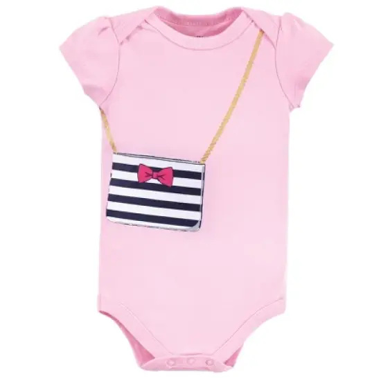 Little Treasure Baby Girl Cotton Bodysuit, Pant and Shoe 3pc Set, Navy Pink Purse image {3}