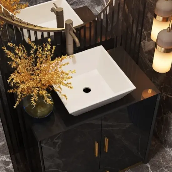 FUFU&GAGA Modern Bathroom Vanity Cabinet with Gold Handles, High-Gloss Finish image {8}