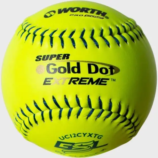 Worth 12" Pro Comp Super Gold Dot XT Classic M Slowpitch GSL Softballs (Dozen) image {1}