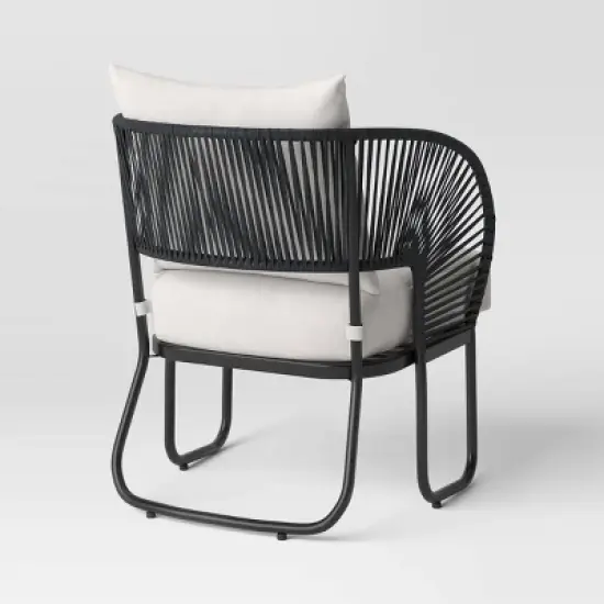 2pc Steel Mackworth Rope Outdoor Patio Club Chairs Black - Threshold&trade;: Weather-Resistant Steel Frame, Polyester Cushions image {2}