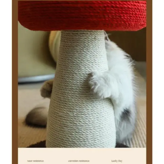 Fairyland&trade; - Mushroom Cat Scratching Post with Spinning Wood Base & Interactive Balls &ndash; Natural Sisal Rope Cat Scratcher, 20.9" Tall image {6}