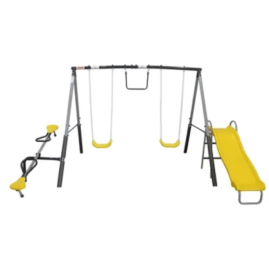 XDP Recreation The Titan Outdoor Backyard Toddler Playground Swing Set with Slide, 2 Swings, See-Saw, and Trapeze for Kids Ages 3 to 8 Years image {1}