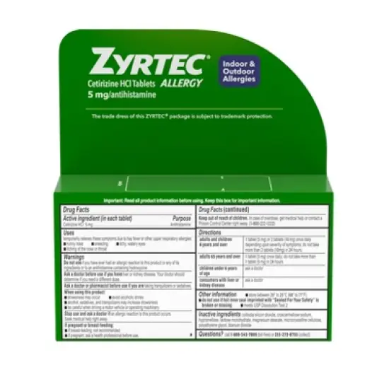 Zyrtec Adult Treatment 5mg Cetirizine Tablet - 35ct image {1}