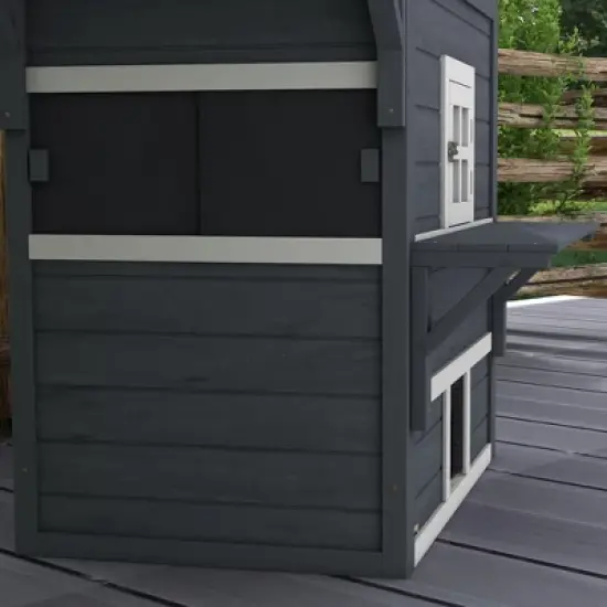 Gulches PawHut 3-Story Cat House Feral Cat Shelter, Outdoor Kitten Condo Jumping Platforms, Dark Gray image {7}