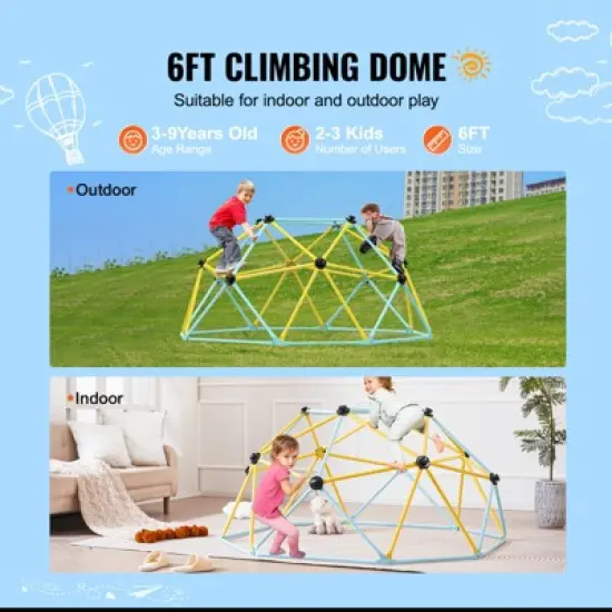 VEVOR Climbing Dome, Jungle Gym Supports 600LBS and Easy Assembly, 6FT Geometric Dome Climber Play Center for Kids 3 to 9 Years Old image {2}