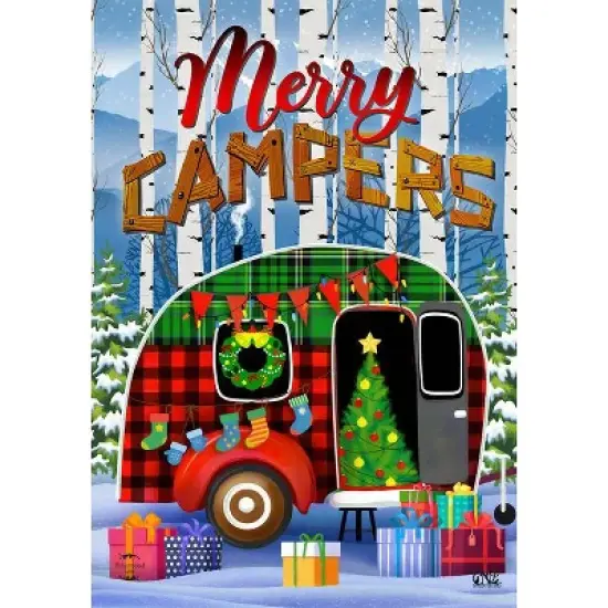 Merry Campers Christmas House Flag Primitive 28" x 40" Briarwood Lane image {2}