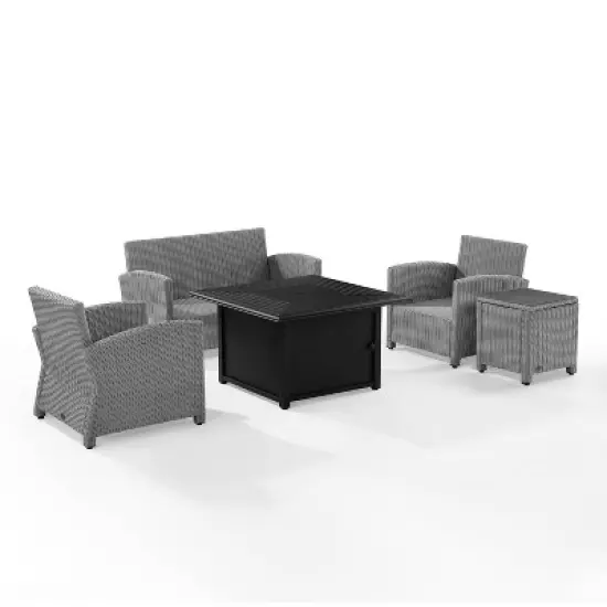 Bradenton 5pc Wicker Sofa Set with Fire Table - Gray - Crosley image {4}