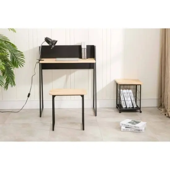 2pc Aero Desk Set Natural - Boraam: Compact, Mid-Century Modern, 36" Width, Metal Frame image {14}