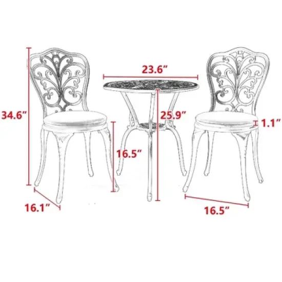 Sapphtopaz Outdoor Patio Furniture Bistro Set Patio Aluminum Hollow Design Bar Lounge Table and Chairs Set for Small Garden, Outdoor, Terrace image {1}