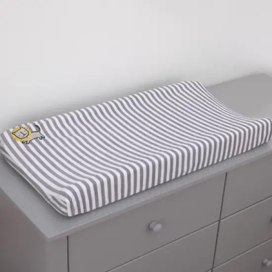 Little Love by NoJo Roarsome Lion - Grey, White Stripe Plush Changing Pad Cover with Yellow Lion Applique image {1}