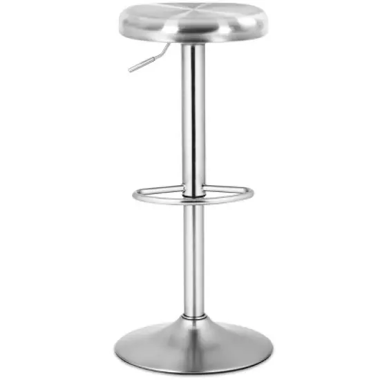 Costway Brushed Stainless Steel Swivel Bar Stool Seat Adjustable Height Round Top Silver Backless image {6}