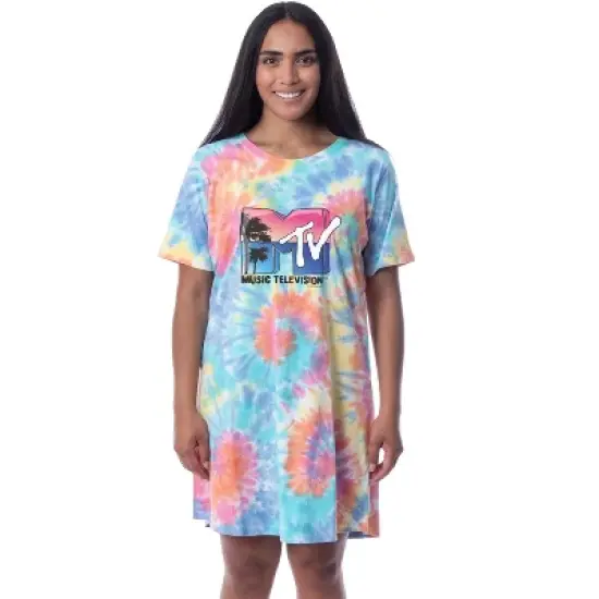 MTV Womens' Music Television Beach Classic '80s Nightgown Pajama Shirt Multicolored image {3}