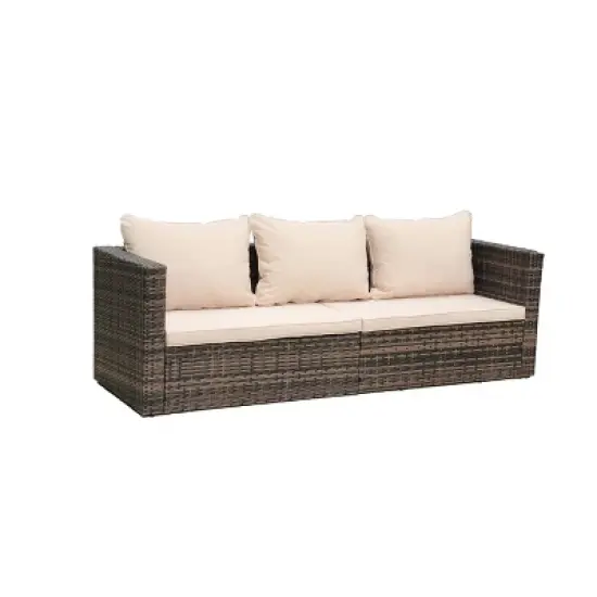 4pc Wicker Patio Sectional Seating Set with Sofa, Arm Chair, Ottoman & Accent Table - Brown/Beige - GODEER image {6}