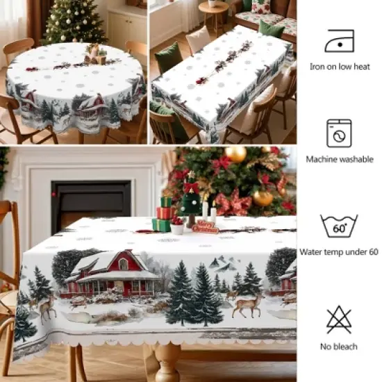 LOVEVOOK Christmas Rectangle Tablecloth Flower Xmas Table Cloths, Washable Polyester Fabric Table Covers for Dining, Party Holiday Decor image {2}