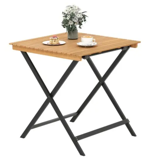 Tangkula 28" Patio Folding Table w/ Slatted Tabletop Portable Bistro Dining Table image {10}