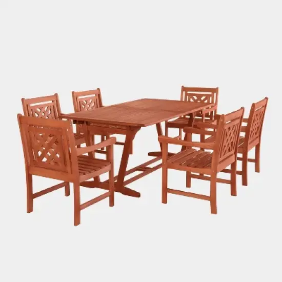 Malibu 7pc Wood Extendable Outdoor Patio Dining Set - Tan - Vifah image {1}