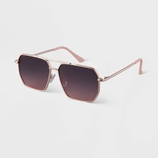 Women's Metal Angular Aviator Sunglasses - A New Day&trade; Rose Gold image {1}