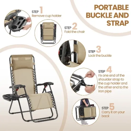 Yaheetech 3pcs 26in Outdoor Zero Gravity Chairs with Table image {4}