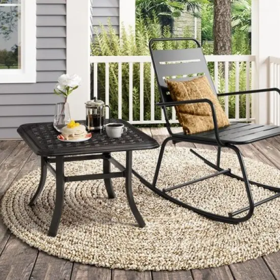 Crestlive Products Cast Aluminum Patio Side Table Outdoor Square Anti-Rust with Umbrella Hole Coffee Bistro Table  24&rsquo;&rsquo; Black with Bronze Spot image {4}