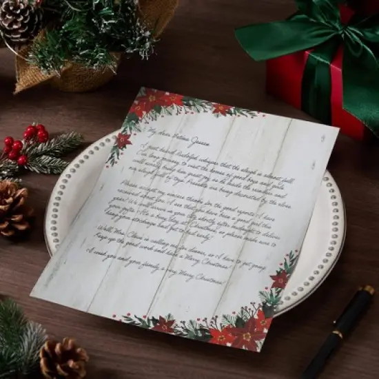 Pipilo Press 100 Sheets Christmas Stationery Paper for Writing Letters, Invitations, Poinsettia, 8.5x11 in image {1}