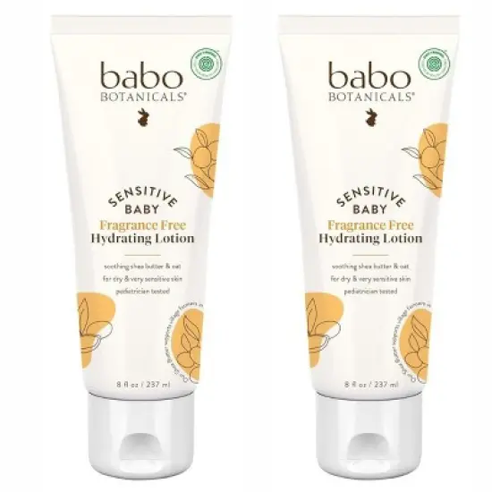 Babo Botanicals Sensitive Baby Fragrance Free Hydrating Lotion |  Shea Butter & Jojoba Oil - for Body & face - for Babies - 8 oz (PACK OF 2) image {2}
