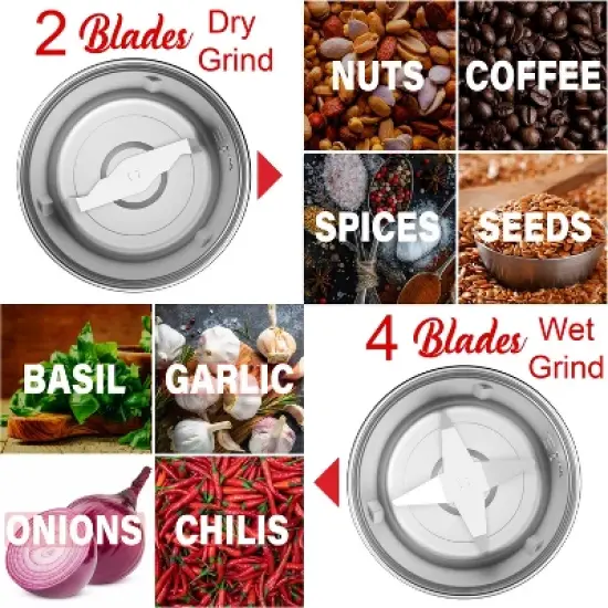 Brentwood 75-Gram Electric Stainless Steel Wet-and-Dry Coffee Bean, Herb, and Spice Grinder with 2 Removable Bowls, CG-162S in Black image {4}