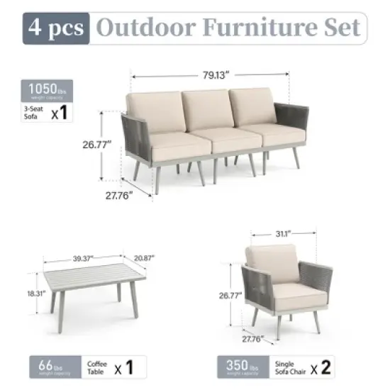 Captiva Designs Outdoor Patio Rope Rattan Furniture Conversation Sets with Coffee Table image {10}